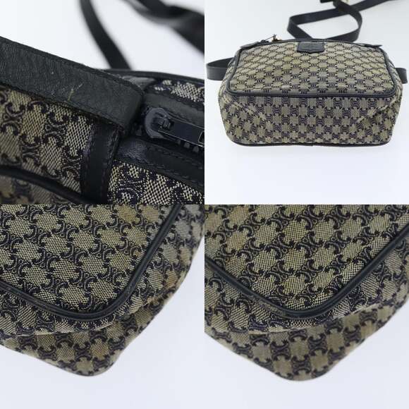 CELINE Macadam Canvas Shoulder Bag Navy Gold - Picture 10 of 13